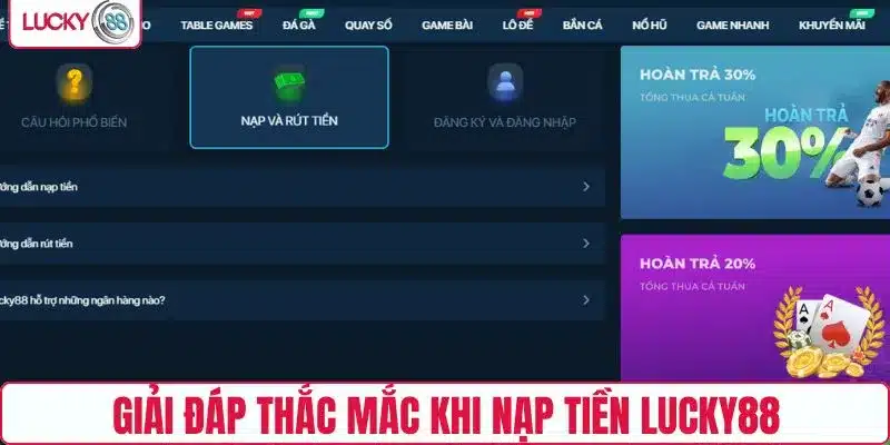 Giải đáp thắc mắc khi nạp tiền LUCKY88