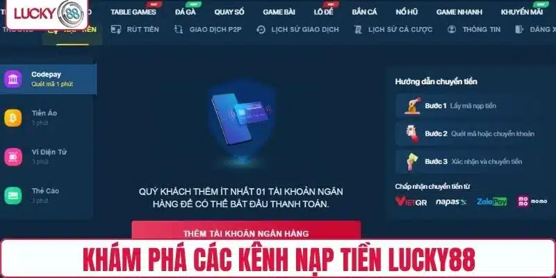 Khám phá các kênh nạp tiền LUCKY88